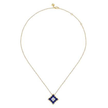 Floral - 18K White  Yellow Gold Diamond and Lapis Floral Pendant Necklace