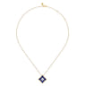 Floral - 18K White  Yellow Gold Diamond and Lapis Floral Pendant Necklace - 0.25 ct
