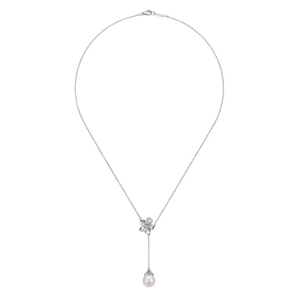 Floral - 20 inch 925 Sterling Silver Floral White Sapphire and Pearl Y Necklace