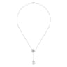 Floral - 20 inch 925 Sterling Silver Floral White Sapphire and Pearl Y Necklace