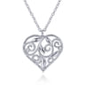 Floral - 30 inch 925 Sterling Silver Floral Inlay Heart Pendant Necklace