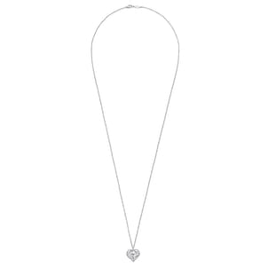 Floral - 30 inch 925 Sterling Silver Floral Inlay Heart Pendant Necklace