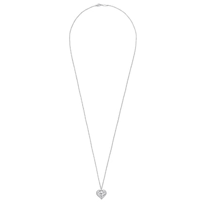 Floral - 30 inch 925 Sterling Silver Floral Inlay Heart Pendant Necklace