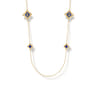 Floral - 32 Inch 18K Yellow Gold Floral Station Necklace with Chrome Blue Enamel