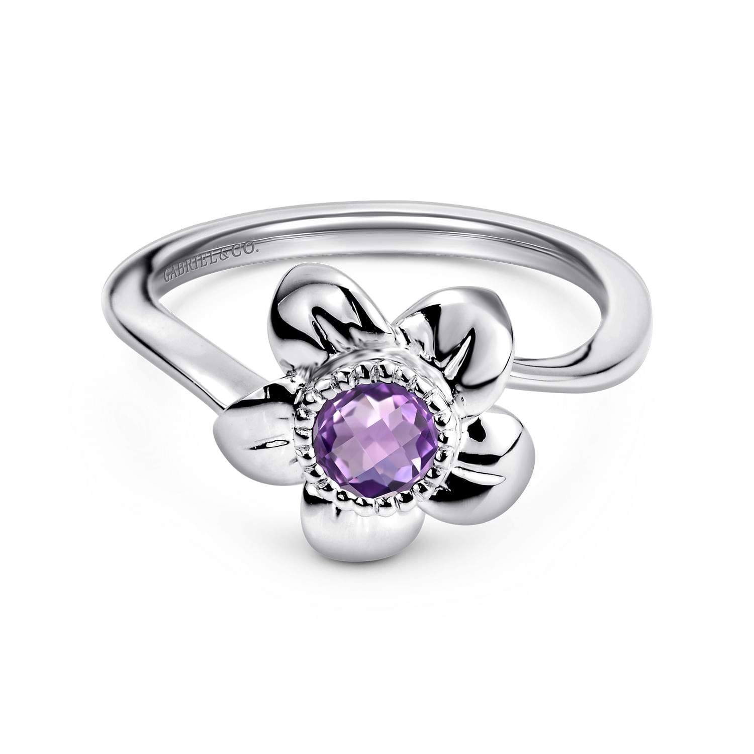 Floral - 925 Sterling Silver Amethyst Flower Ring