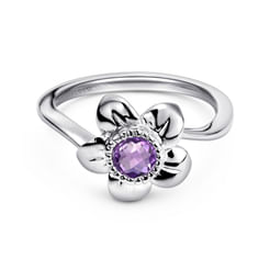925 Sterling Silver Amethyst Flower Ring