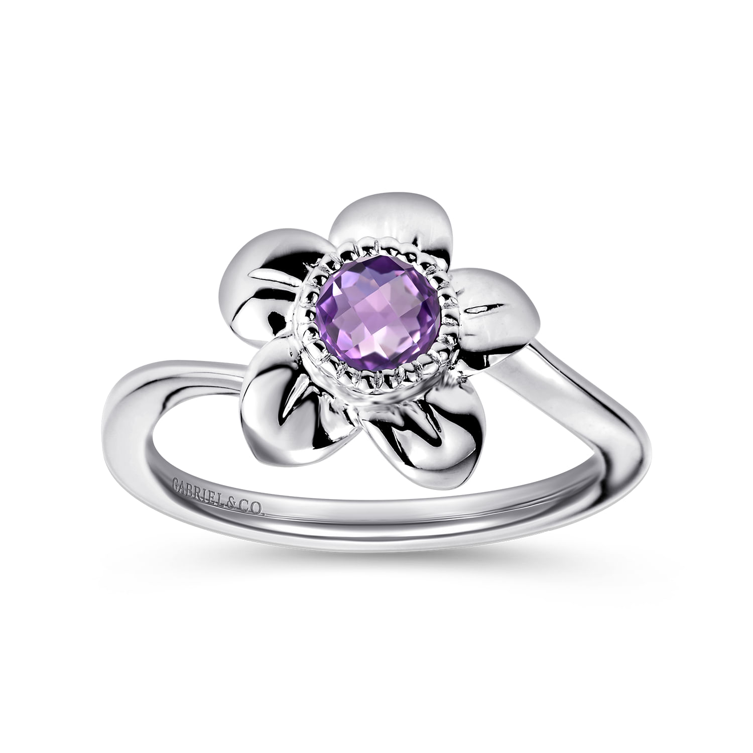 Floral - 925 Sterling Silver Amethyst Flower Ring