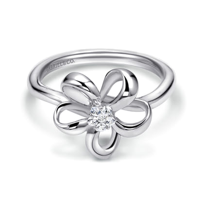Floral - 925 Sterling Silver Floral White Sapphire Ladies Ring