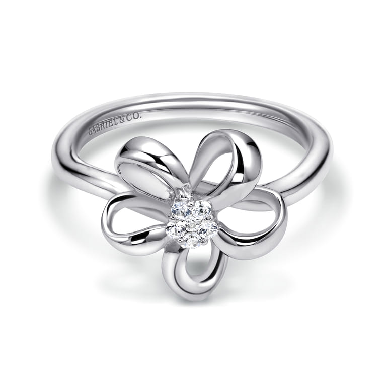 Floral - 925 Sterling Silver Floral White Sapphire Ladies Ring - Shot 1