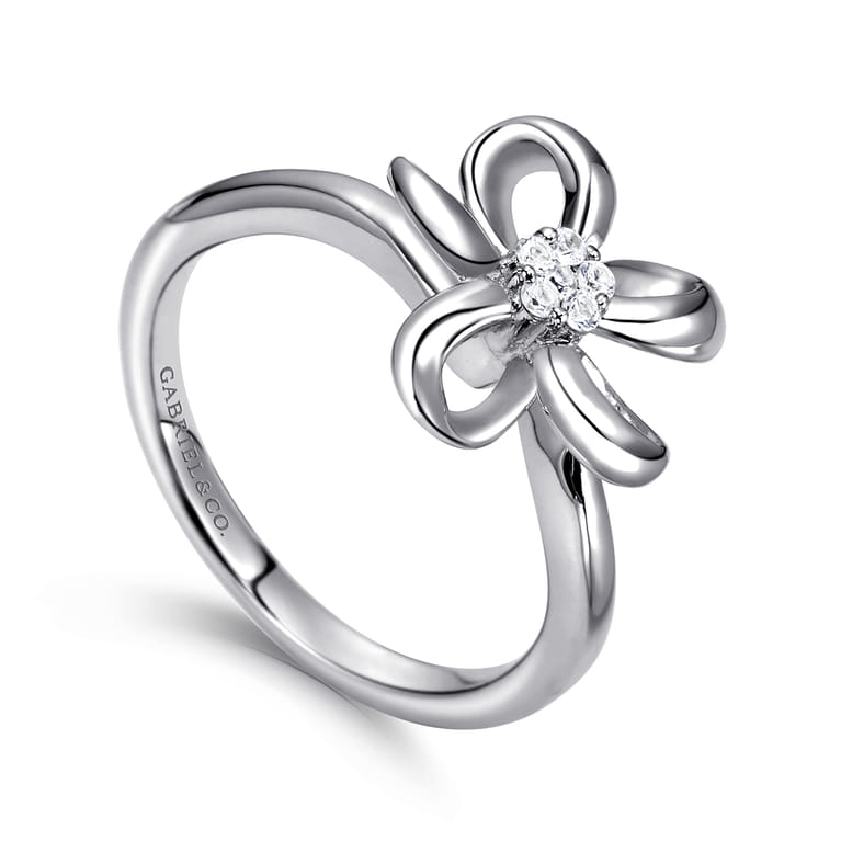 Floral - 925 Sterling Silver Floral White Sapphire Ladies Ring - Shot 3