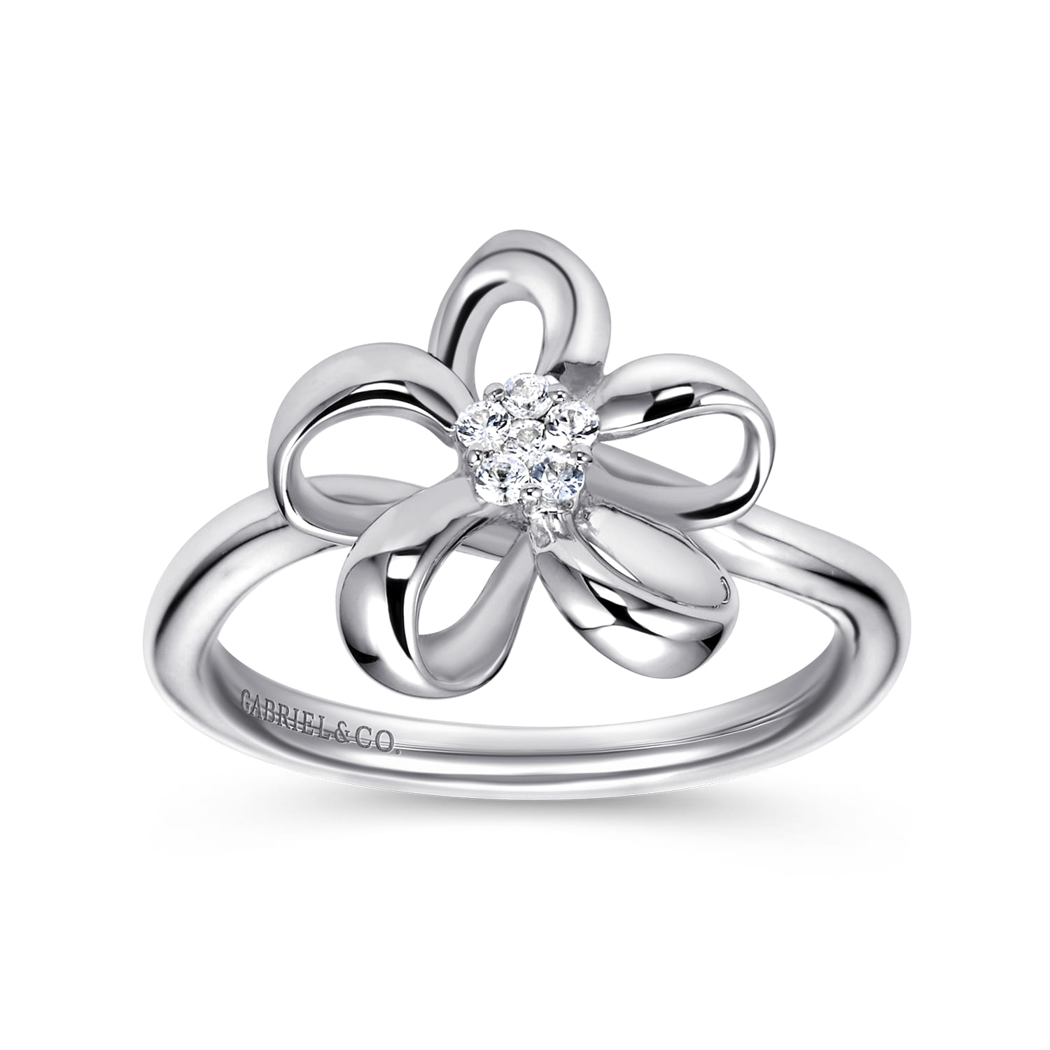 Floral - 925 Sterling Silver Floral White Sapphire Ladies Ring - Shot 4
