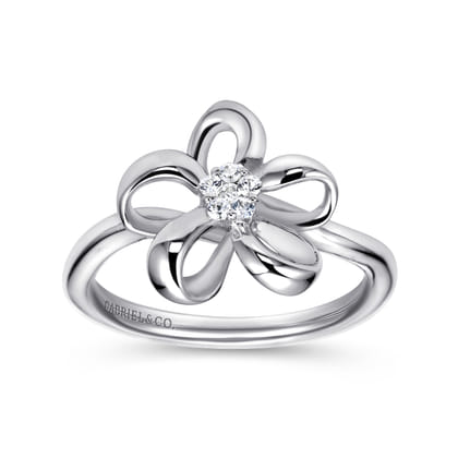 Floral - 925 Sterling Silver Floral White Sapphire Ladies Ring