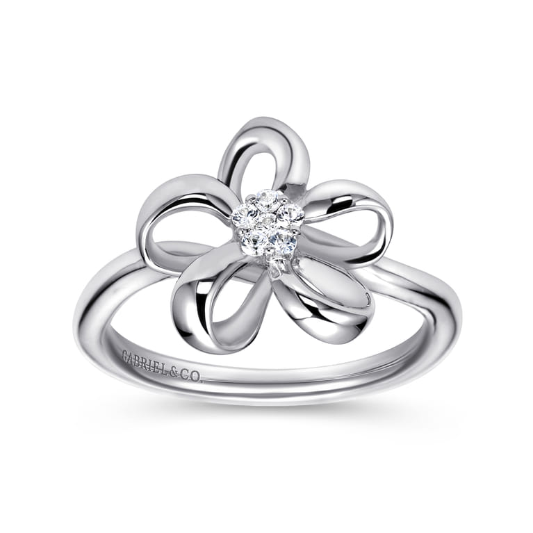 Floral - 925 Sterling Silver Floral White Sapphire Ladies Ring - Shot 4