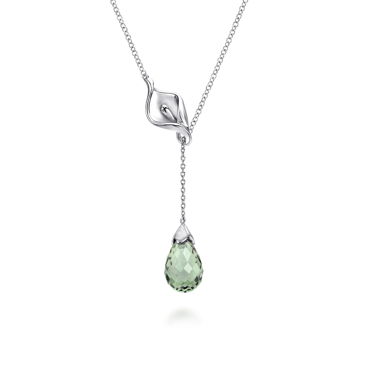 Floral - 925 Sterling Silver Green Amethyst Floral Lariat Necklace - Shot 1