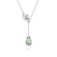 Floral - 925 Sterling Silver Green Amethyst Floral Lariat Necklace