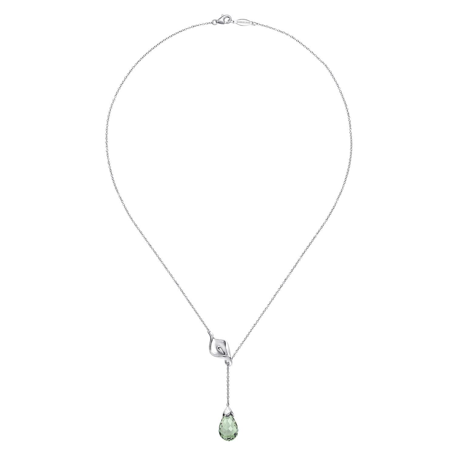 Floral - 925 Sterling Silver Green Amethyst Floral Lariat Necklace - Shot 2