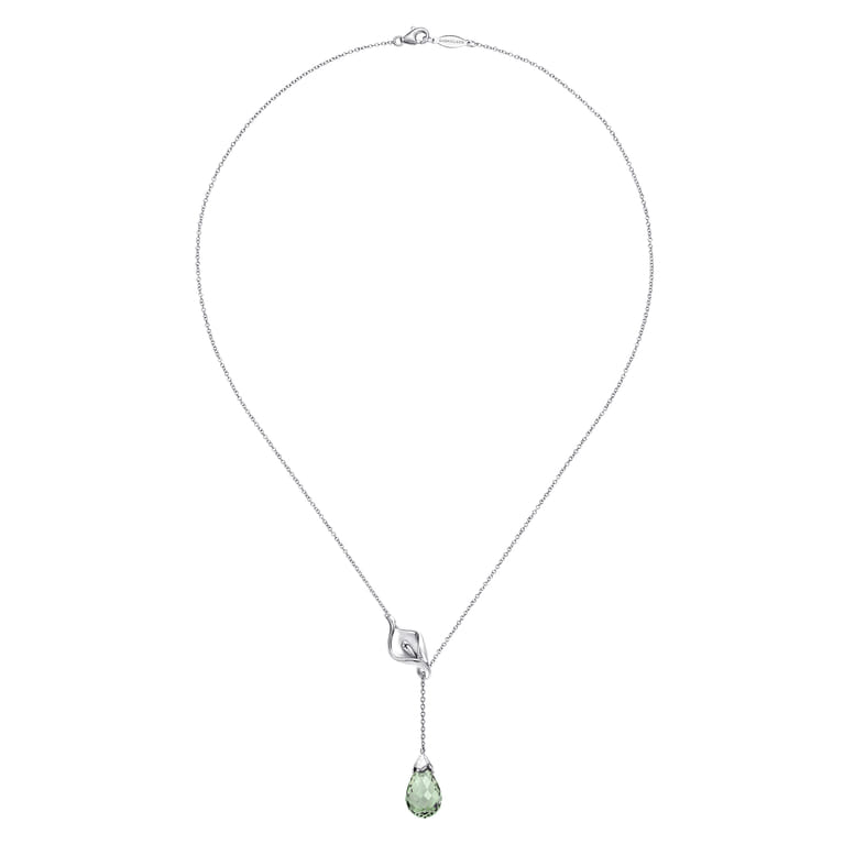 Floral - 925 Sterling Silver Green Amethyst Floral Lariat Necklace - Shot 2