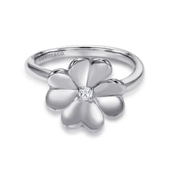 925 Sterling Silver High Polished Flower with White Sapphire Ring