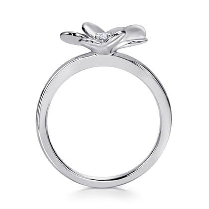 Floral - 925 Sterling Silver High Polished Flower with White Sapphire Ring