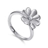 Floral - 925 Sterling Silver High Polished Flower with White Sapphire Ring