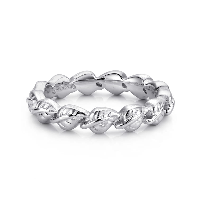 Floral - 925 Sterling Silver Leaf Stackable Ladies Ring - Shot 1