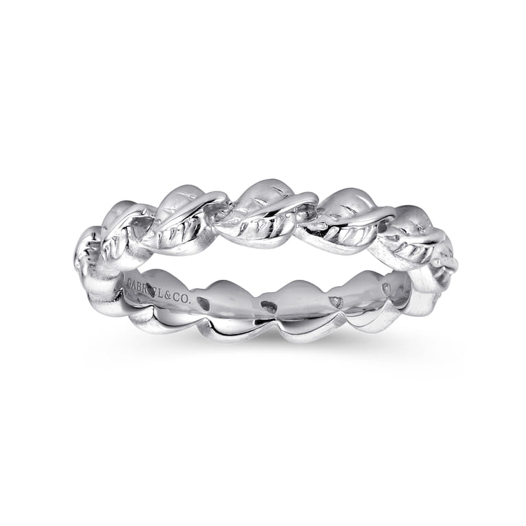 Floral - 925 Sterling Silver Leaf Stackable Ladies Ring - Shot 4