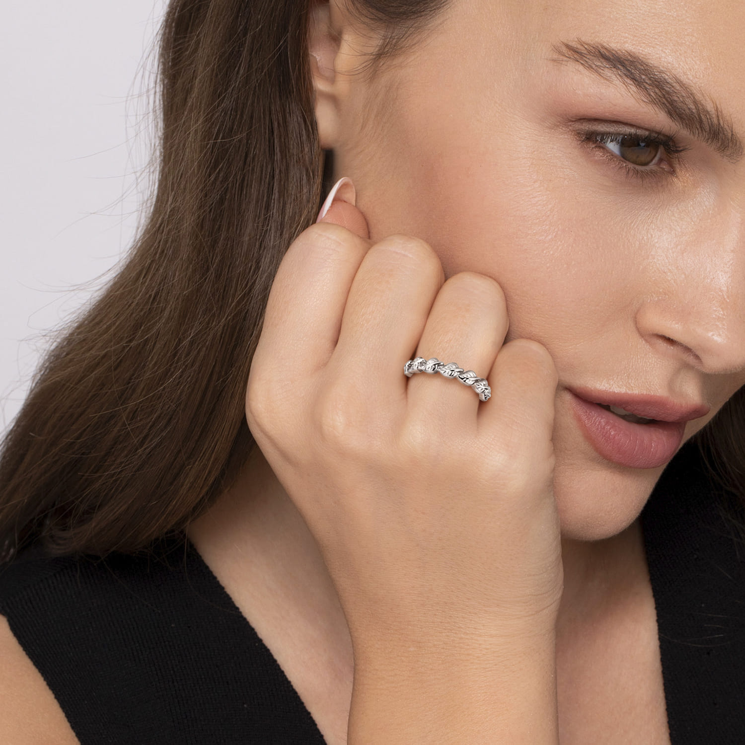 Floral - 925 Sterling Silver Leaf Stackable Ladies Ring - Shot 5