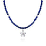 Floral - 925 Sterling Silver London Blue Topaz Flower and Lapis Bead Pendant Necklace