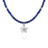 Floral - 925 Sterling Silver London Blue Topaz Flower and Lapis Bead Pendant Necklace