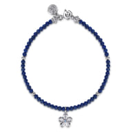 Floral - 925 Sterling Silver London Blue Topaz Flower and Lapis bead Bracelet