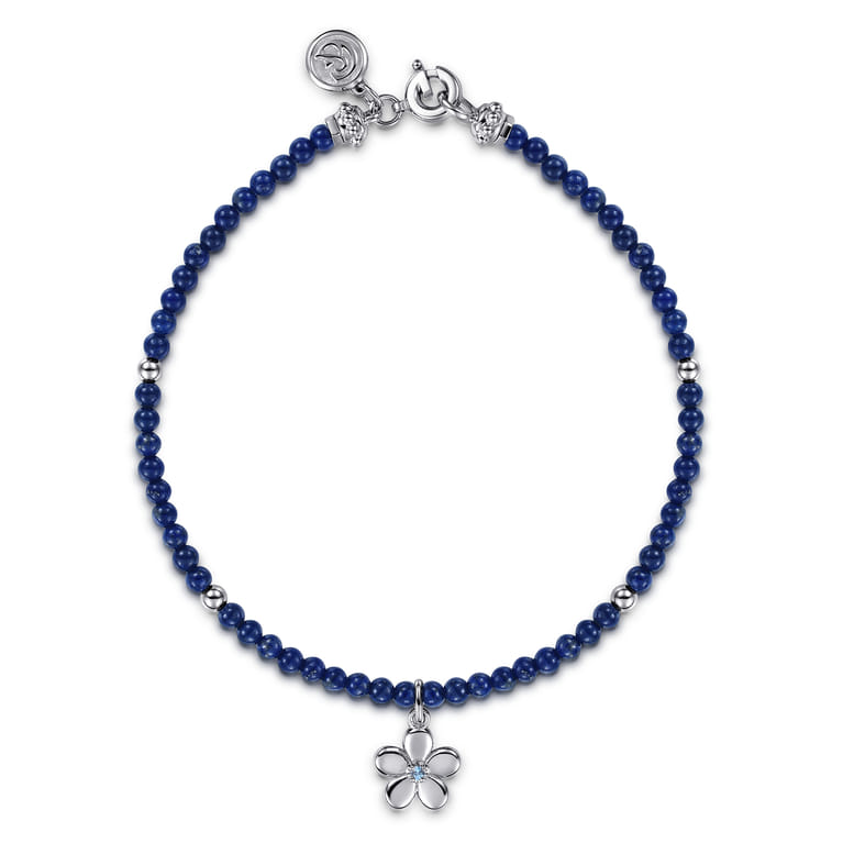 Floral - 925 Sterling Silver London Blue Topaz Flower and Lapis bead Bracelet - Shot 1