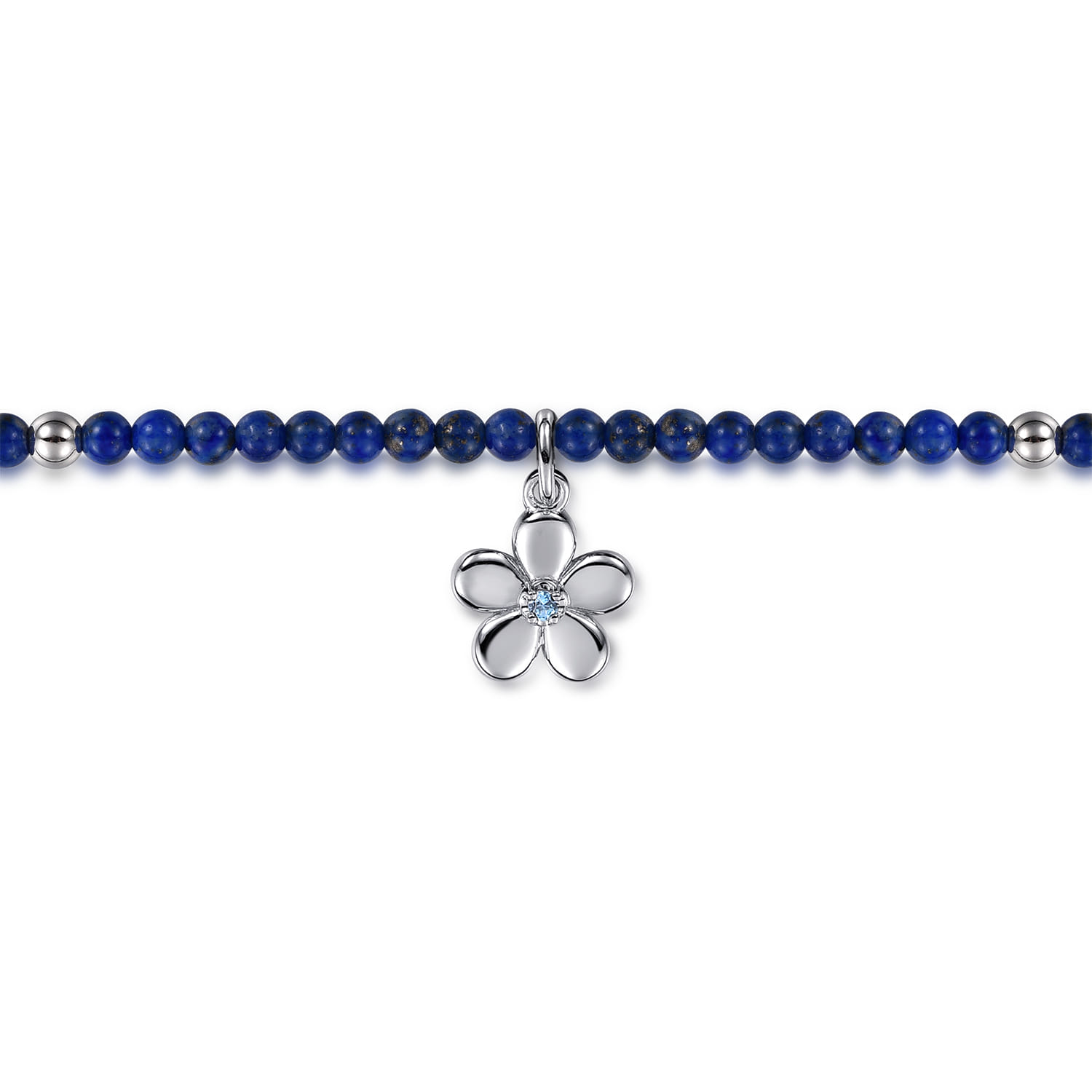 Floral - 925 Sterling Silver London Blue Topaz Flower and Lapis bead Bracelet - Shot 2