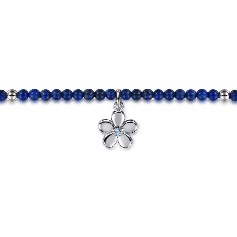 Floral - 925 Sterling Silver London Blue Topaz Flower and Lapis bead Bracelet - Shot 2