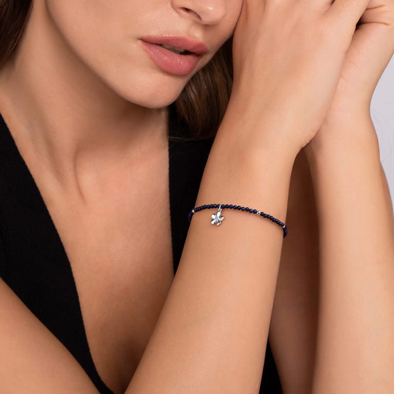 Floral - 925 Sterling Silver London Blue Topaz Flower and Lapis bead Bracelet - Shot 3