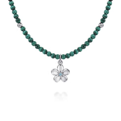 Floral---925-Sterling-Silver-London-Blue-Topaz-Flower-and-Malachite-Bead-Pendant-Necklace1