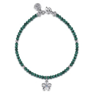 Floral - 925 Sterling Silver London Blue Topaz Flower and Malachite bead Bracelet