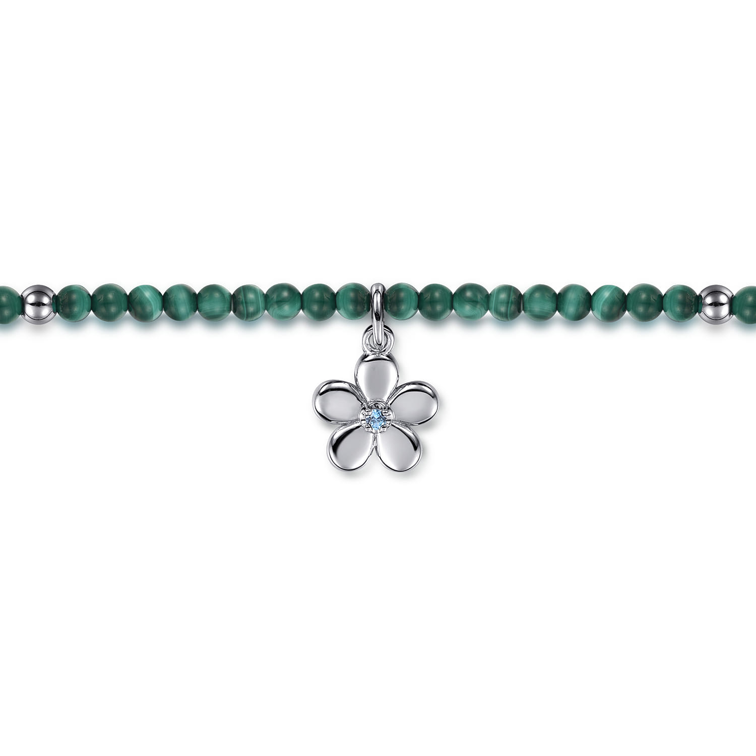 Floral - 925 Sterling Silver London Blue Topaz Flower and Malachite bead Bracelet - Shot 2