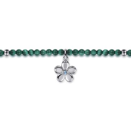 Floral - 925 Sterling Silver London Blue Topaz Flower and Malachite bead Bracelet