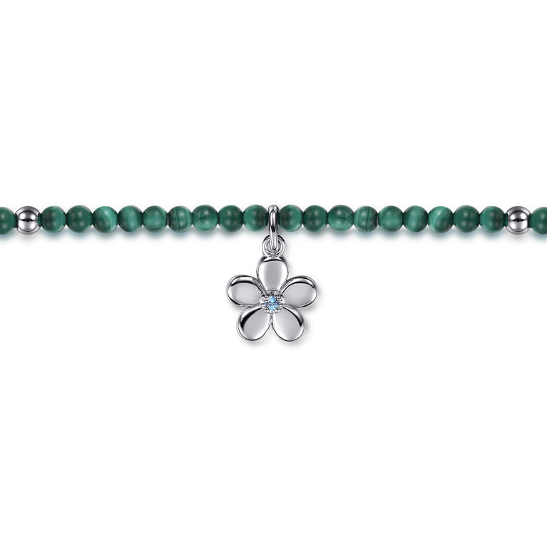 Floral - 925 Sterling Silver London Blue Topaz Flower and Malachite bead Bracelet - Shot 2