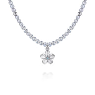 Floral - 925 Sterling Silver London Blue Topaz Flower and Moon Stone Bead Pendant Necklace