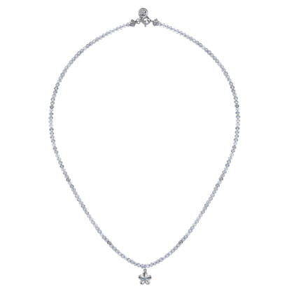 Floral - 925 Sterling Silver London Blue Topaz Flower and Moon Stone Bead Pendant Necklace