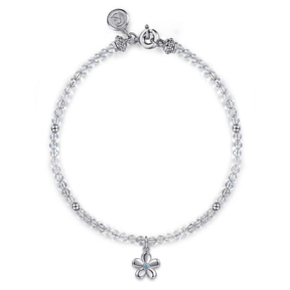 Floral - 925 Sterling Silver London Blue Topaz Flower and Moon Stone bead Bracelet