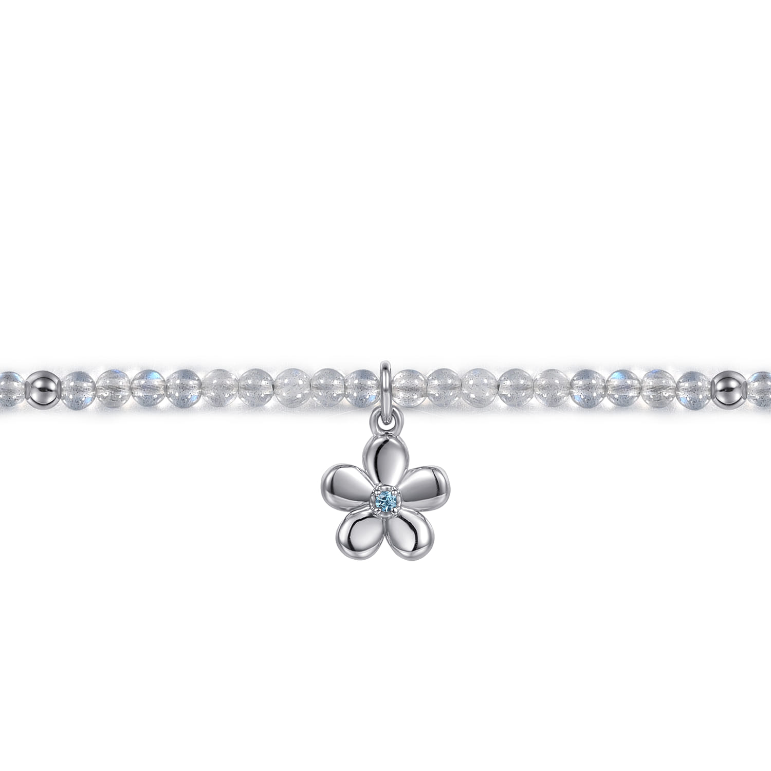 Floral - 925 Sterling Silver London Blue Topaz Flower and Moon Stone bead Bracelet - Shot 2