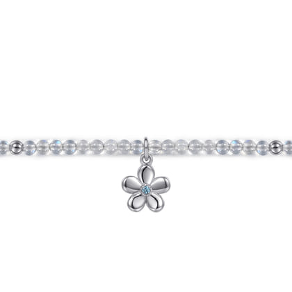 Floral - 925 Sterling Silver London Blue Topaz Flower and Moon Stone bead Bracelet