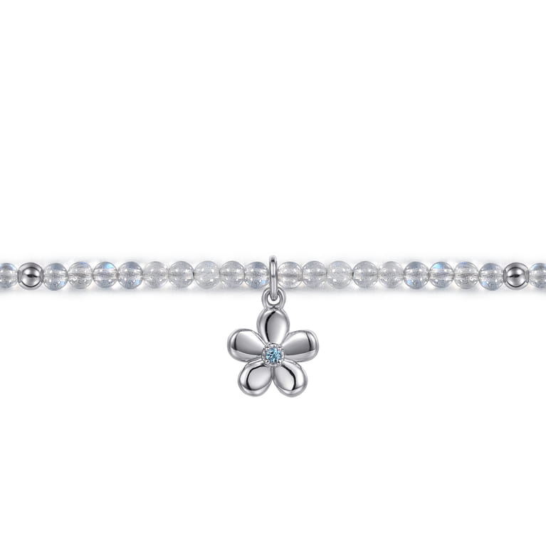 Floral - 925 Sterling Silver London Blue Topaz Flower and Moon Stone bead Bracelet - Shot 2