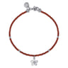 Floral - 925 Sterling Silver London Blue Topaz Flower and Red Agate Bead Bracelet