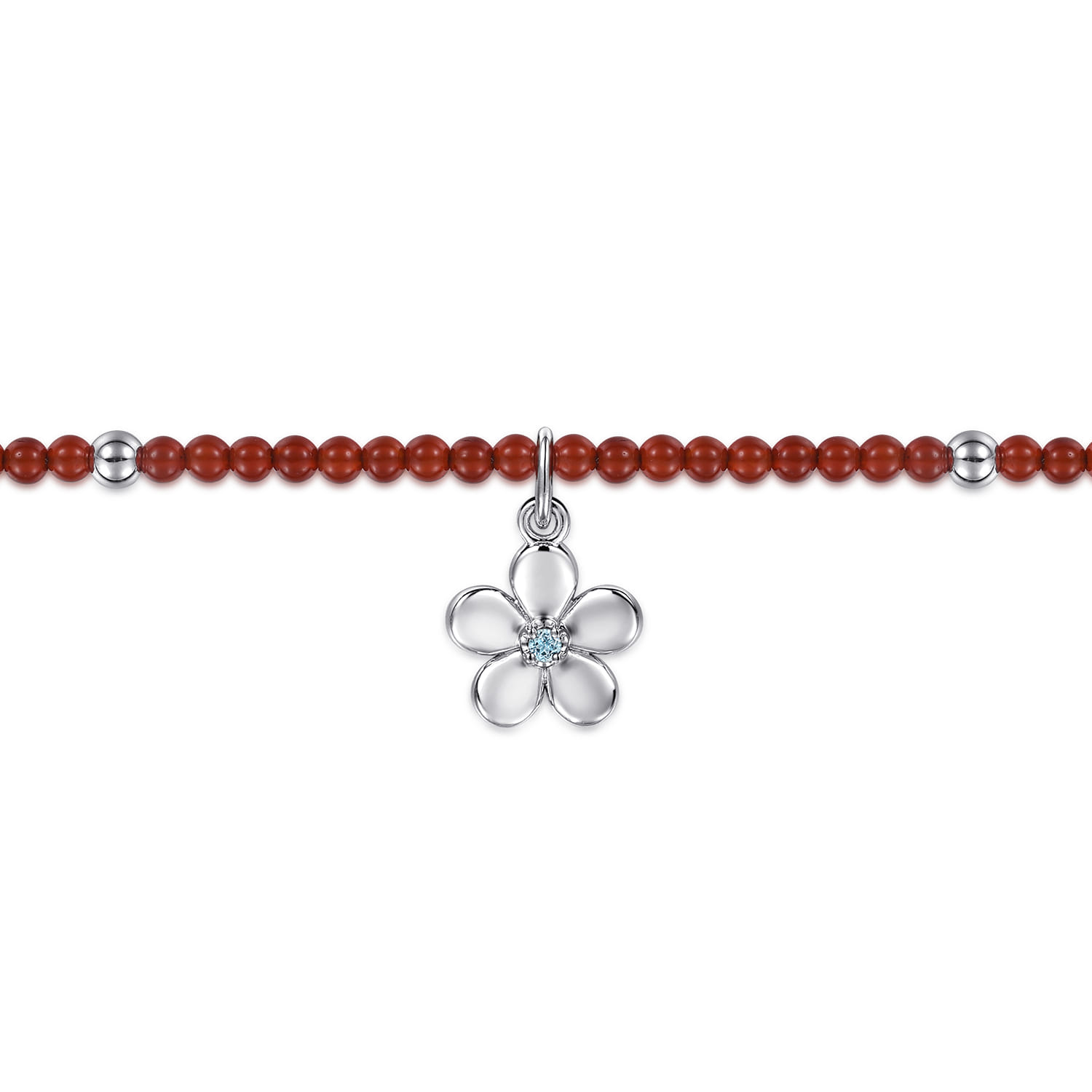 Floral - 925 Sterling Silver London Blue Topaz Flower and Red Agate Bead Bracelet - Shot 2