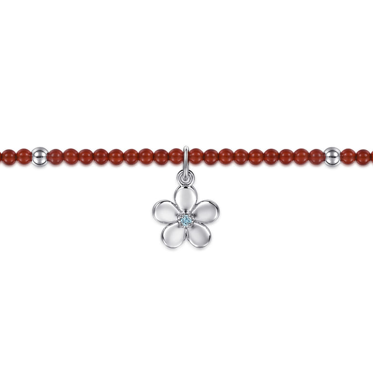 Floral - 925 Sterling Silver London Blue Topaz Flower and Red Agate Bead Bracelet - Shot 2