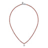 Floral - 925 Sterling Silver London Blue Topaz Flower and Red Agate Bead Pendant Necklace