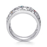 Floral - 925 Sterling Silver Wide Flower Band with Multi Colored Stones